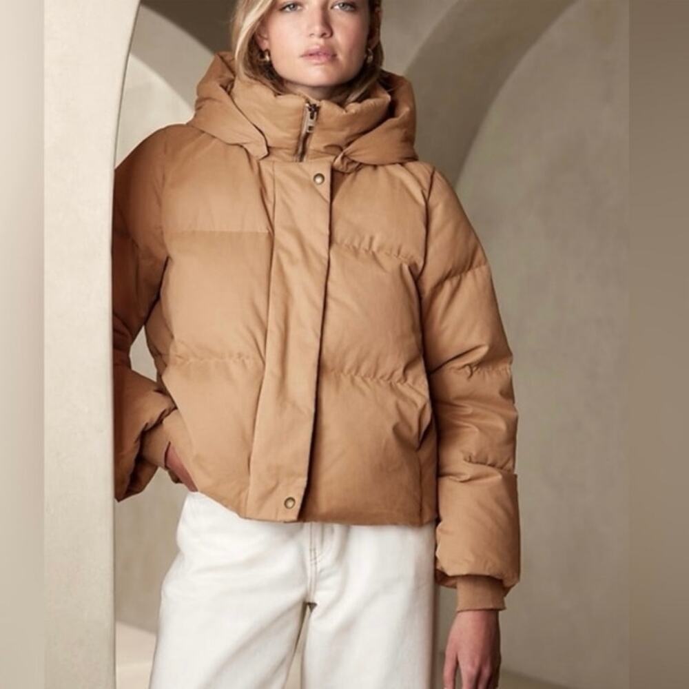 Banana Republic Alps Oversized Camel Hooded Puffer Jacket XL Down-Fill Coat